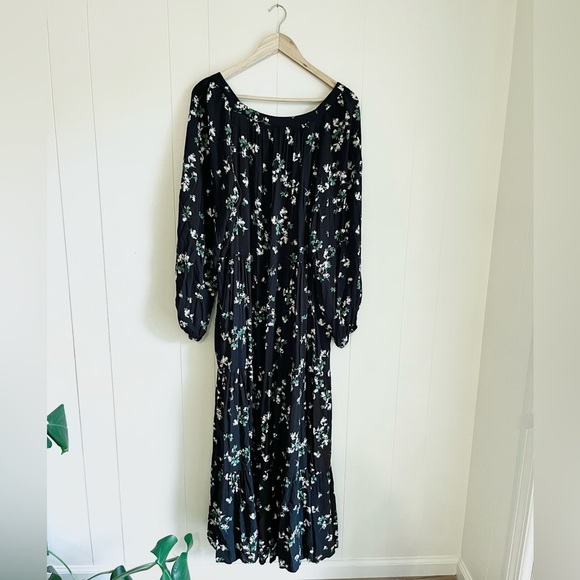 Old Navy Black Floral Square Neck Flowy Sleeve Button Front Maxi Dress X… - Picture 3 of 11